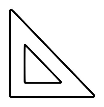 Minimalist black line vector icon of a set-square triangle ruler for drafting, geometry, and technical drawing, isolated on a white background, perfect for educational and engineering illustrations.