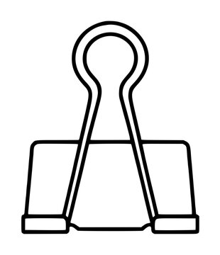 Minimalist binder clip vector icon for office organization and stationery design. This black and white line art illustration of a foldback clip is perfect for business documents and school supplies.