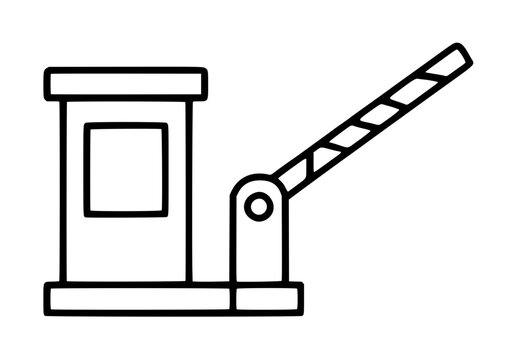 Professional vector icon illustration of a border gate security barrier with a raised arm and control booth, perfect for representing access control, parking entry, and checkpoint security.