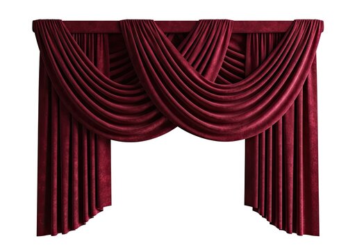 Elegant Red Velvet Swag Curtains with Drapes.