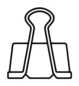 Minimalist binder clip vector icon for office organization and stationery supplies. This clean line art illustration of a foldback clip is perfect for business, school, and document management.