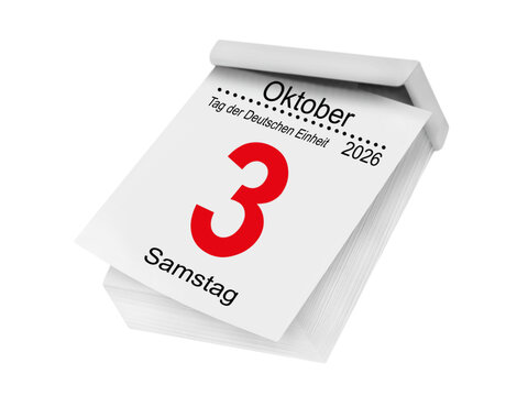 Kalender 3. Oktober 2026  Tag der Deutschen Einheit  Hintergrund weiss