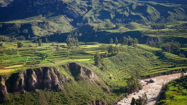 Viewpoints of Colca Canyon in Peru, South America, showing the dramatic canyon landscape, mountains and natural scenery