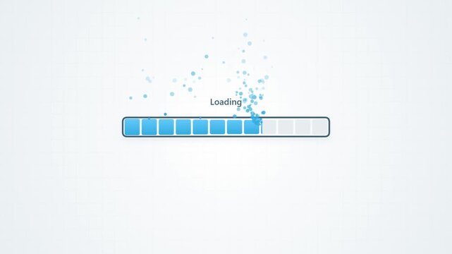 Digital progress bar animation featuring blue bubbles floating upwards over white background for website interface design and computer software loading screen state.