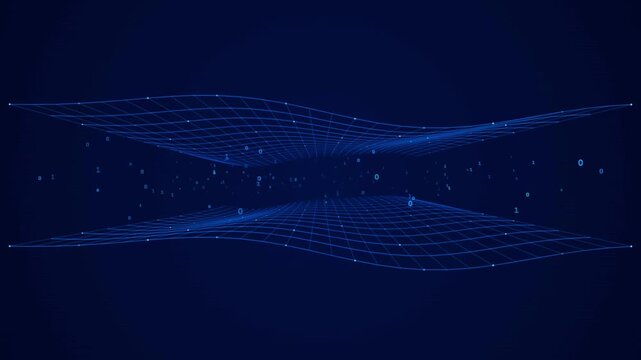 Abstract blue wave patterns with subtle particles during a seamless animation for digital backgrounds