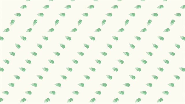 Animation pattern of small green baby bottles on Background