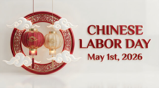 Chinese labor day celebration graphic with traditional red lantern design for may 1st 2026