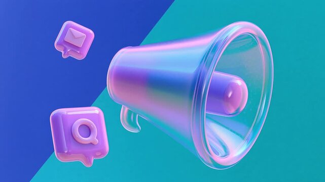 3D megaphone and notification icons announcing important messages and updates, symbolizing communication and alerts
