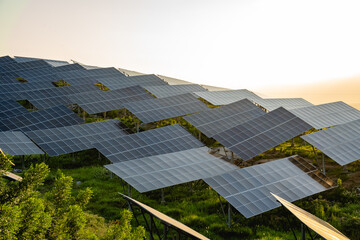 Solar Panel Farm Installed on Hilly Green Terrain © Zhaorui