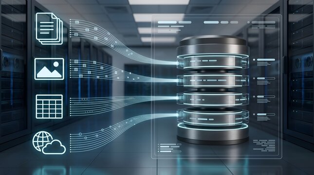 Cloud database server processing digital information streams for enterprise data storage and networking infrastructure