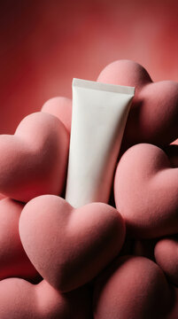Rose Day Cream Tube Surrounded by Pink Hearts