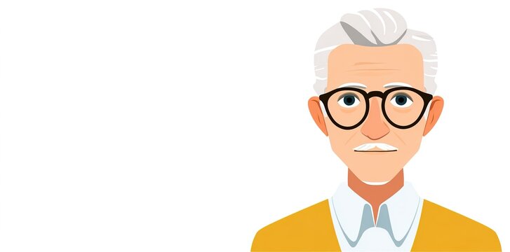 Senior man with grey hair wearing glasses and a yellow sweater