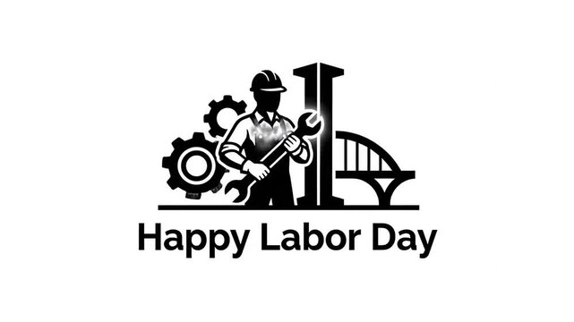Labor Day Celebration Banner Featuring Worker with Tools Graphic