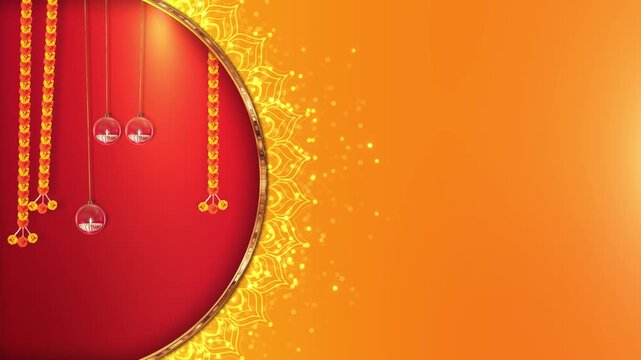 Deepavali composition combines saffron tones, floral garlands, glowing lamps, details, open text space. cultural cards, family festive sales, posters, banners, devotional programs, holiday campaigns.