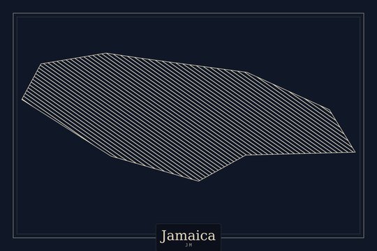 Jamaica map vector illustration, minimalist line art island silhouette, modern geometric cartography on dark background