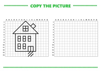 Simple house illustration for kids to copy with grid background  