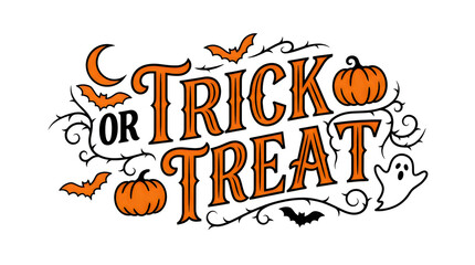 Halloween trick or treat vintage hand-drawn typography with pumpkins and autumn leaves © MD ACHADUL ISLAM