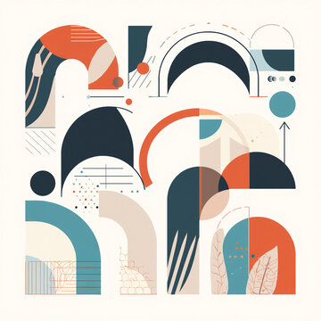 Modern Abstract Geometric Shapes Collection with Colorful Arches, Circles and Waves