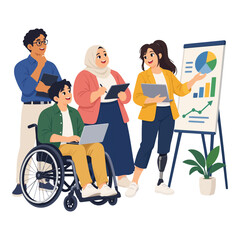 Obraz premium Group of Diverse People doing Business Presentation at The Office Flat Illustration Vector