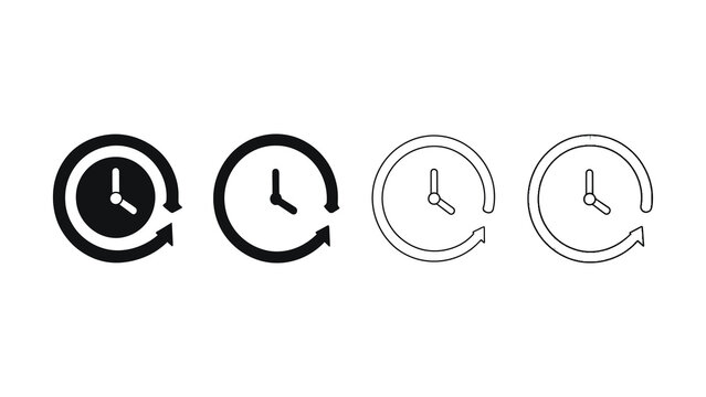 Clock history icon set with back arrow representing rewind or previous time