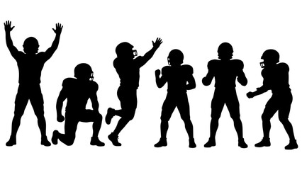 Fototapeta premium Set of Black and White Silhouette Football Players in Dynamic Poses for Sports Posters, Social Media, and Presentation Design