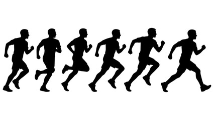 Obraz premium Running Motion Sequence Silhouette Vector Illustration for Sports Design, Fitness Posters, Animation Frames or Marathon Event Graphics