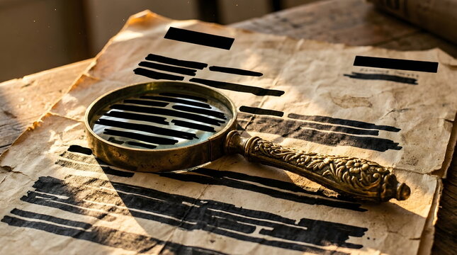 Magnifying Glass on Confidential Redacted Document