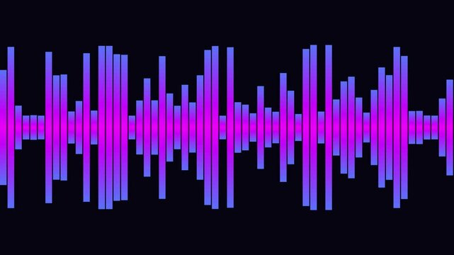 Abstract sound waves pulsing with purple blue light against a dark background in a clean digital presentation