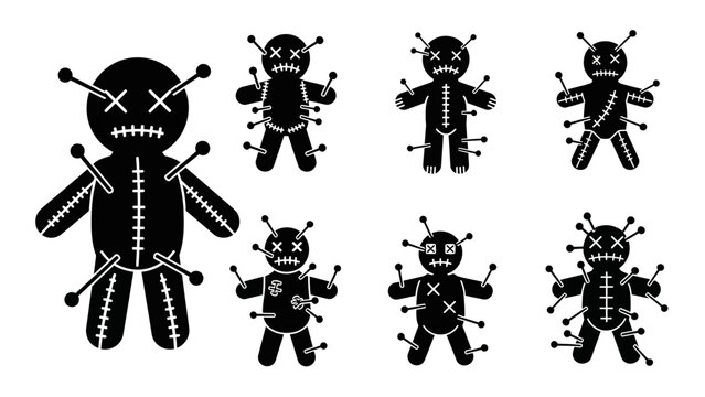 Voodoo doll icon set.
