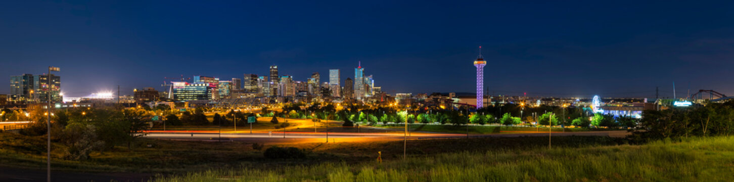 USA, Colorado, Denver, Cityscape at night, panorama