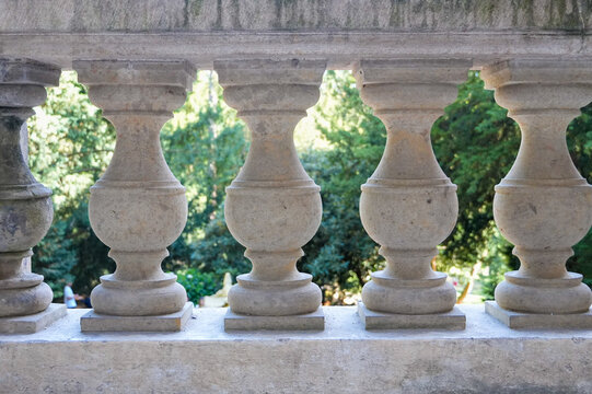 Balustrade in the park, close-up photo. Architecture in the park.