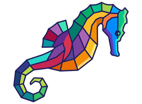 Colorful geometric seahorse illustration isolated on a white background