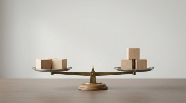 Balance Scale with Unequal Wooden Blocks on Trays
