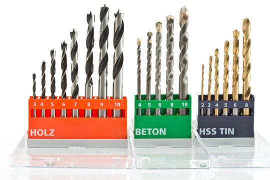 Variety of drill sets on white background