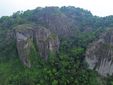 Ancient Nglanggeran Volcano Landscape in Yogyakarta, Indonesia. Scenic Mountain and Giant Rock Formation