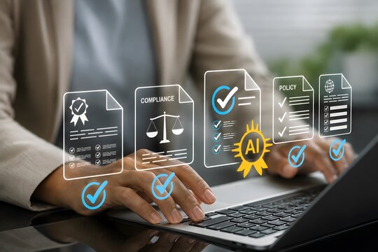 AI compliance certification workflow with enterprise governance automation, intelligent policy validation, digital audit verification, regulatory approval management, and responsible AI oversight