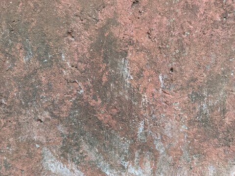 A weathered concrete surface covered with dense moss growth and rough textures.
