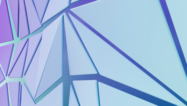 Abstract geometric background features blue and purple 3d triangles