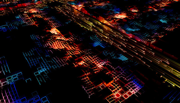 Abstract modern cubes in vibrant colours form a dynamic future technology concept