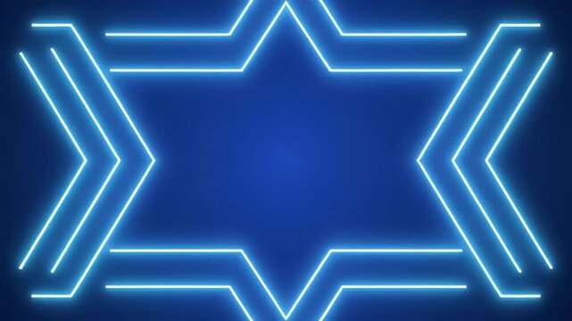 Neon blue star shapes forming a symmetrical pattern on a dark background with subtle motion
