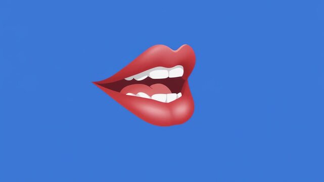 Woman's lips speaking in rhythmic motion against a vibrant blue background with subtle lighting