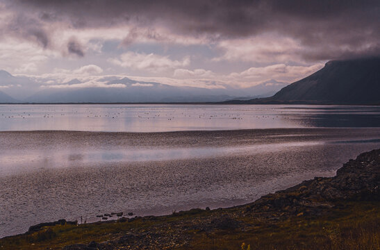 Iceland, Europe: the dramatic, moody landscape of the Hvalnes Nature Reserve, located along the southeastern coast near the fishing town of Hofn

