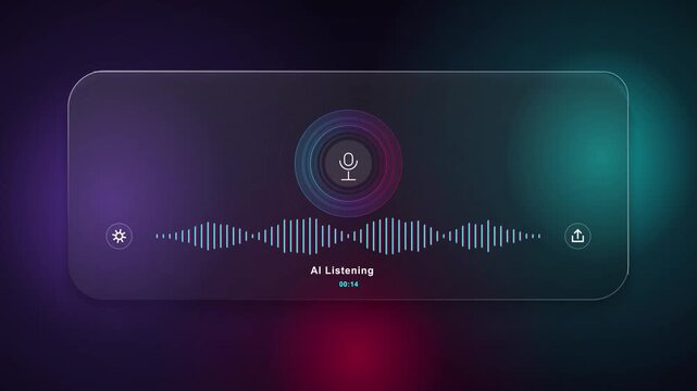 AI Voice Assistant UI Animation with Glowing Audio Waveform and Sound Equalizer