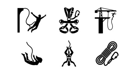 Naklejka premium Bungee Jumping Icons, Extreme Sports Vector Set, Adventure Activity Symbols, Safety Gear Graphics