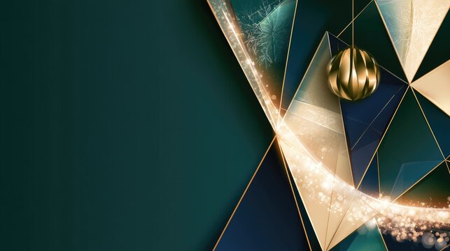 Luxurious geometric pattern with golden orb and sparkling light trails