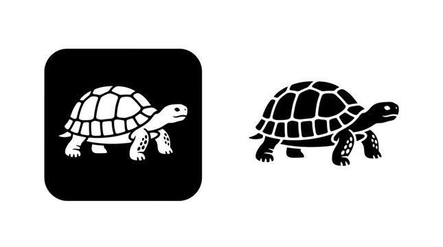 Minimalist vector illustration of tortoise silhouette design featuring clean black and white bold graphic shapes