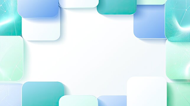 Softly shadowed rounded rectangles form a clean, light, airy frame with subtle glow effects