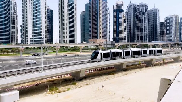 A sleek street‑level tram system loops through Dubai Marina, JBR, and Al Sufouh with seamless metro connectivity.