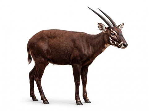 Saola Standing Isolated on White Background &ndash; Rare Endangered Asian Forest Mammal