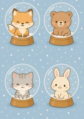 Naklejka premium Cute animal snow globe wallpaper.
